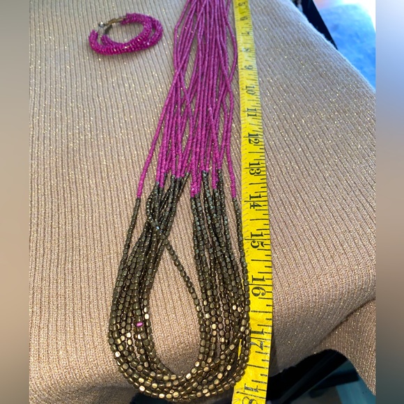 MULTI STRAND BEADED PINK & BRONZE NECKLACE WITH EARRINGS - Picture 5 of 5